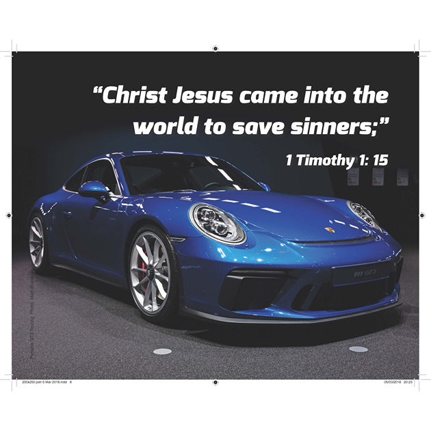 Blue Porsche Picture With Bible Verse