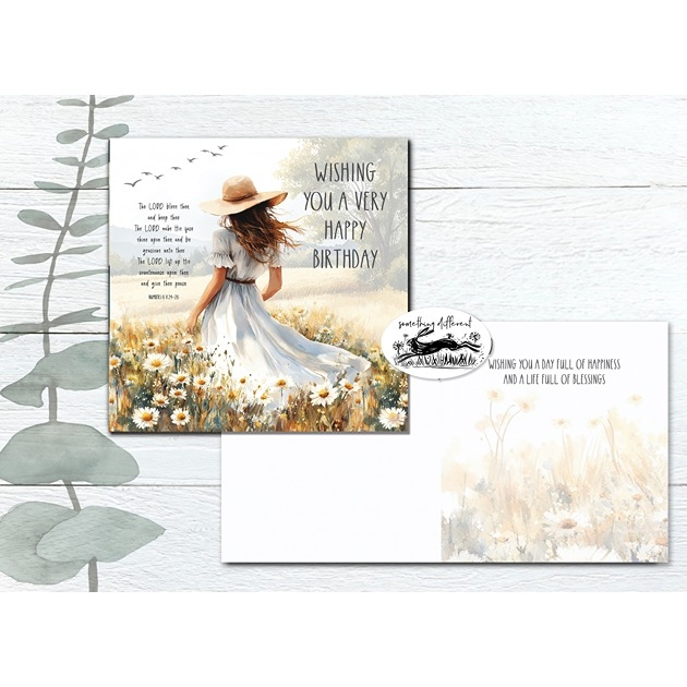 Birthday Card - Daisy Field Girl - Numbers 6:24 - 26