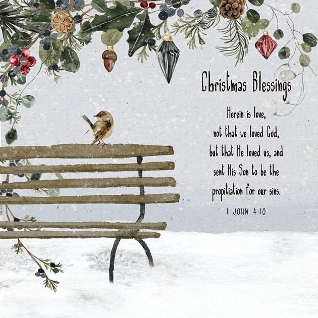 Herein is Love - Christmas Blessings - Bird on Bench