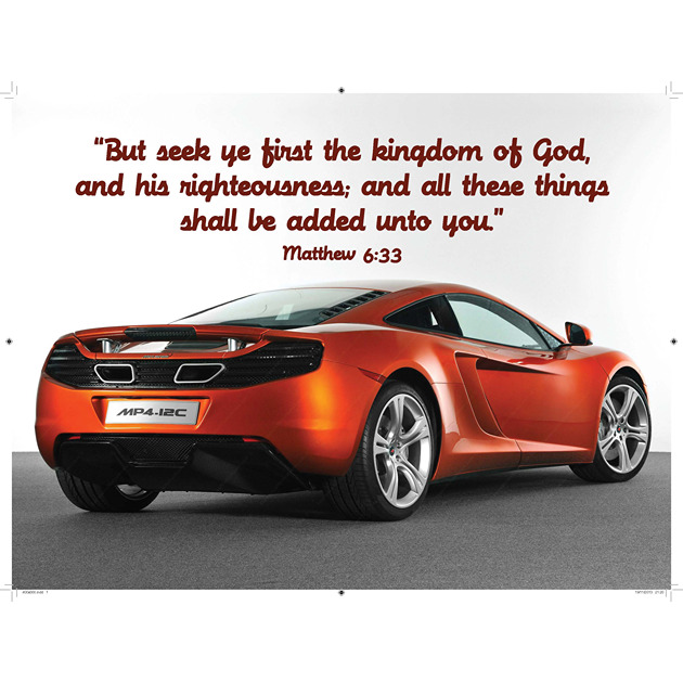 Orange Car Picture With Bible Verse - Large
