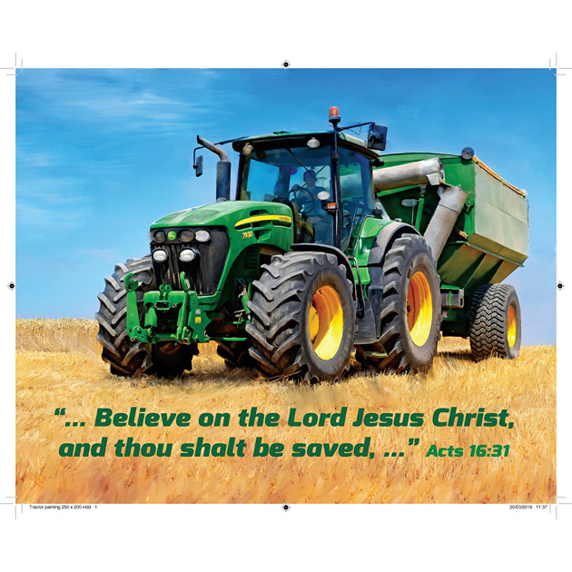 John Deere Tractor Harvesting Picture With Bible Verse - Large