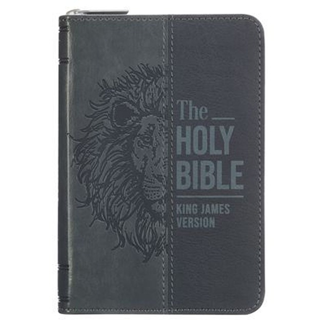 KJV Pocket Edition Zipped Bible: Grey Lion Luxleather