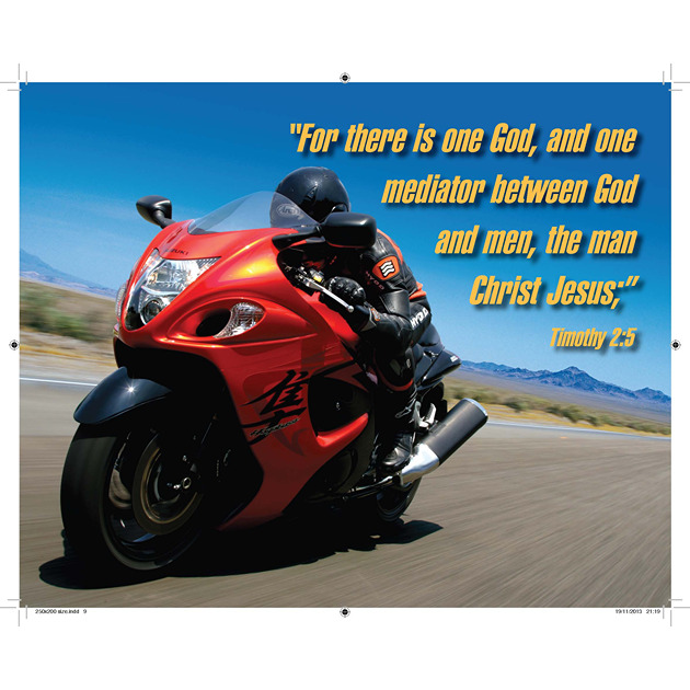 Red Motorbike Picture With Bible Verse - Large