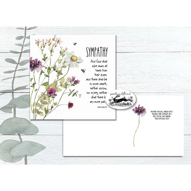 Sympathy Card - Purple Cosmos - Revelation 21:4