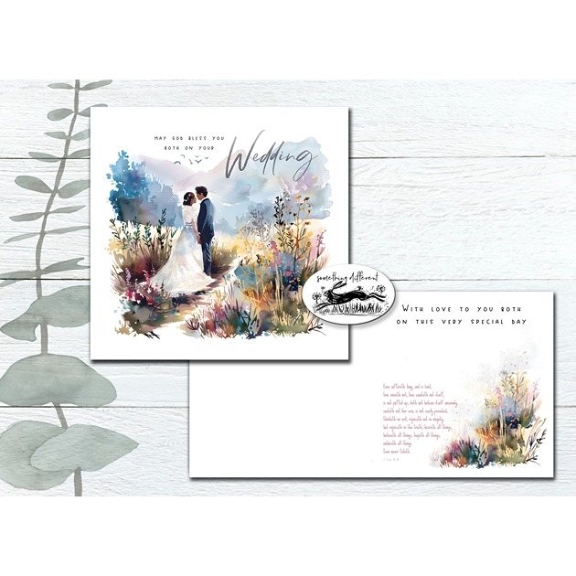 Wedding Day Card - Couple In Mountains - May God Bless You Both