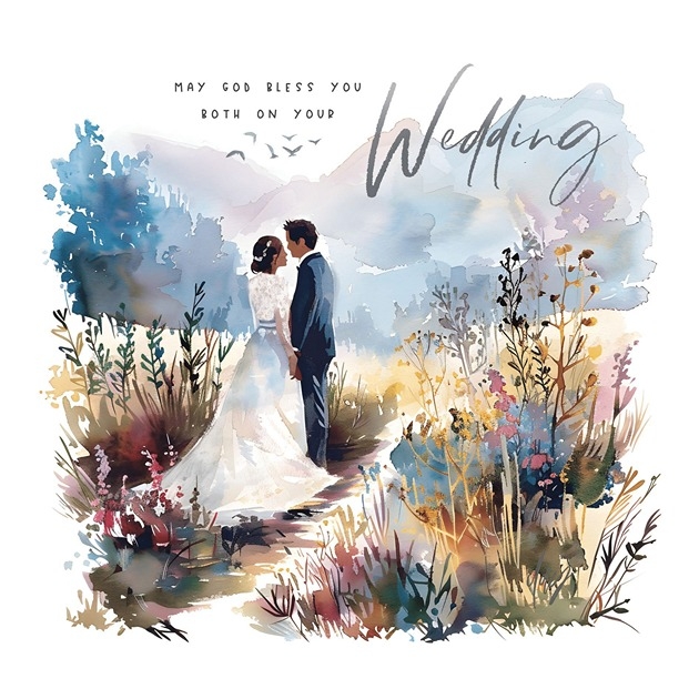Wedding Day Card - Couple In Mountains - May God Bless You Both