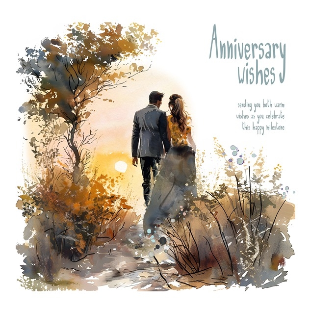 Anniversary Card - Couple Walking - Sending You Both Warm Wishes