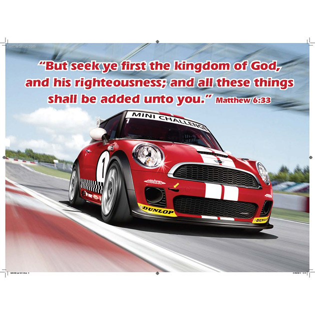 Red Rally Car Picture With Bible Verse - Large