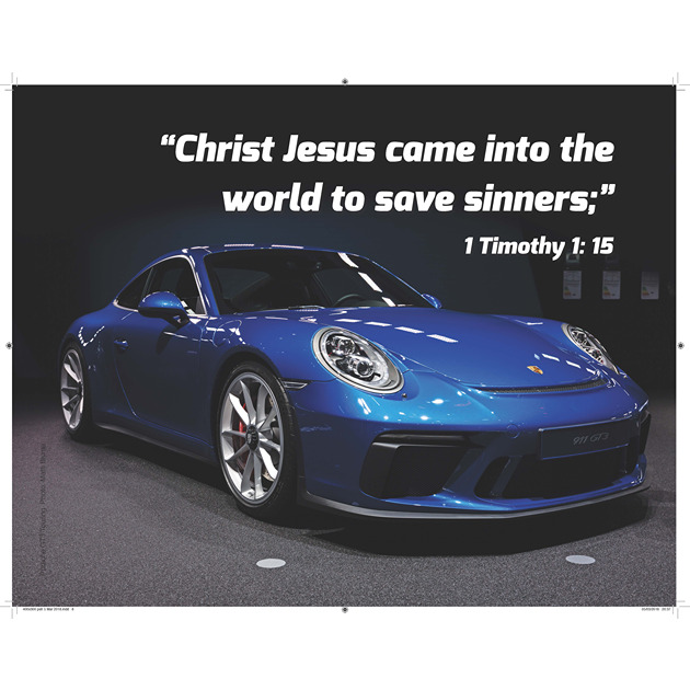Blue Porsche Picture With Bible Verse - Large