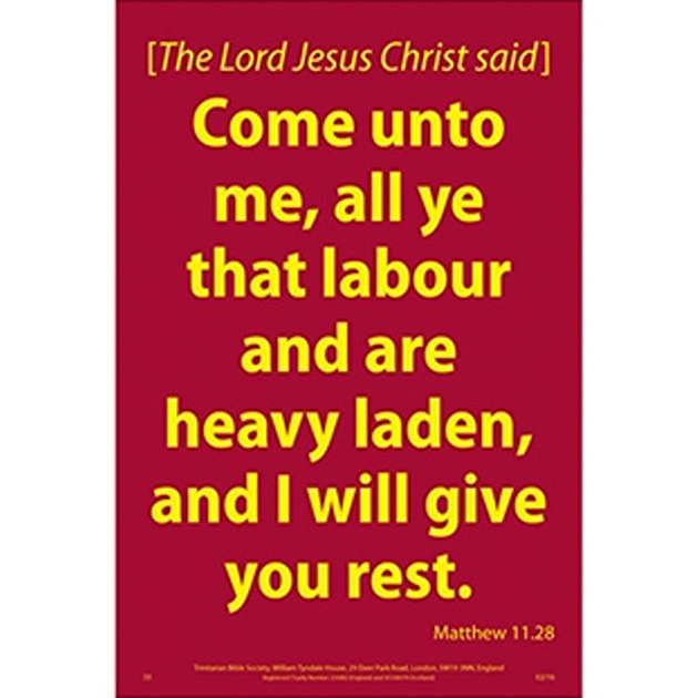 Waterproof Scripture Verse Poster - Come Unto.. Matthew 11: 28